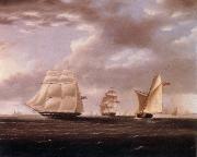Thomas Buttersworth Two British frigates and a yawl passing off a coast oil painting artist